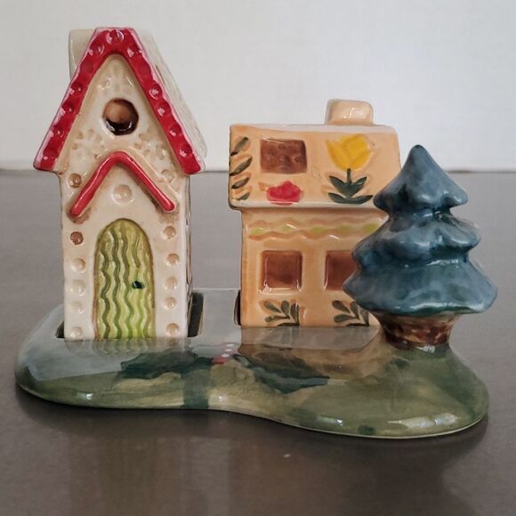 Anthropologie Nathalie Lete Cottage Salt & Pepper Shaker Set Holiday Village - Picture 1 of 12